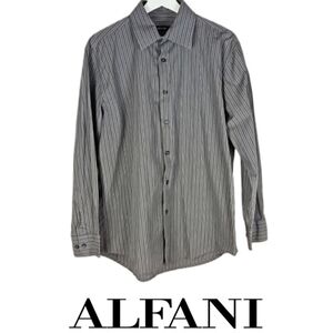 Men's Sleek Gray Pinstripe Button Down Dress Shirt, M